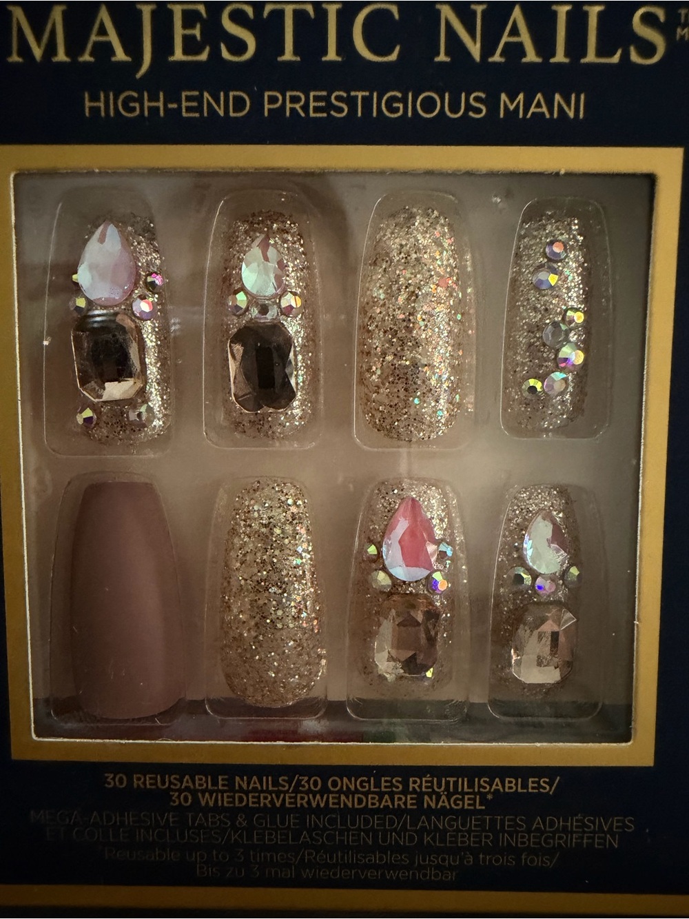 **NWT** Majestic Gold Glitter & Pink Gem Press-On Nail Set